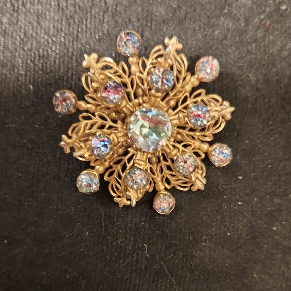 Austrian Jewelry - Vintage-Inspired Gold Brooch with Crystal Accents